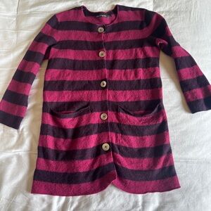 Gudrun Sjoden Wool Purple Stripe Cardigan Sweater Size Small